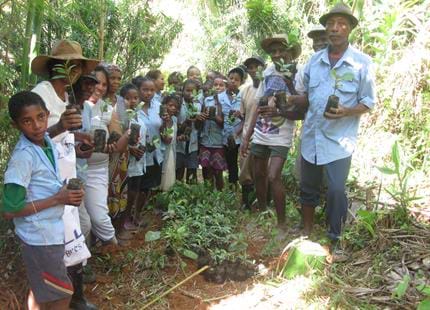 Reforestation with local school children at The Aspinall Foundation's Madagascar primate project 