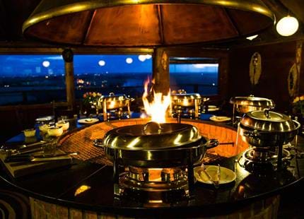 The firepit at Giraffe Lodge at Port Lympne Hotel & Reserve in Kent