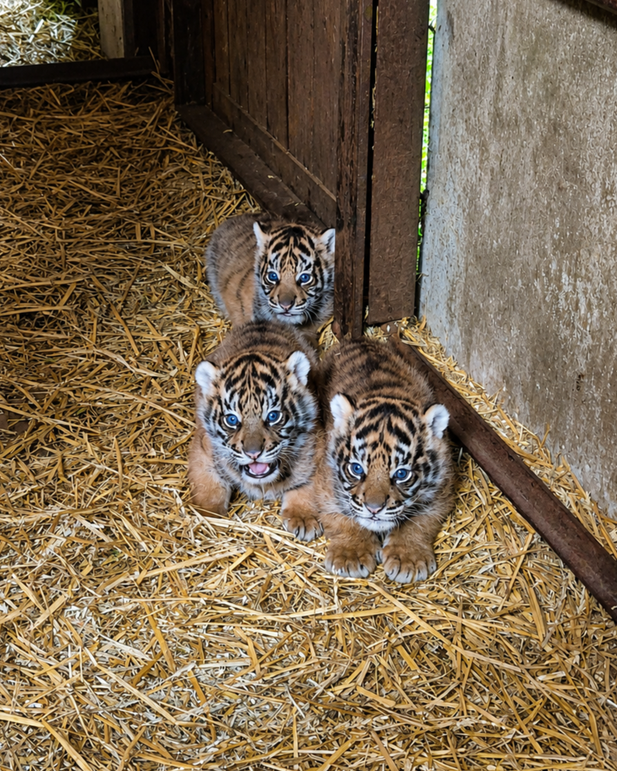 Sumatran tiger cubs born at Howletts Wild Animal Park in Kent, UK in 2026