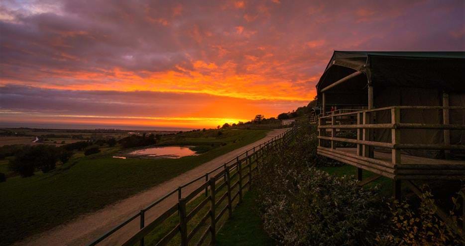 Romantic sunset at Giraffe Lodge overnight safari experience at Port Lympne Hotel and Reserve in Kent