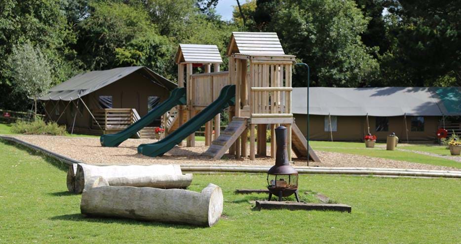 Play area at Bear Lodge family glamping in Kent at Port Lympne Hotel & Reserve