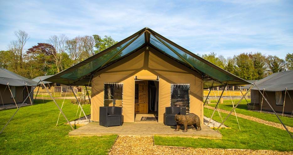 Overnight family glamping in Kent at Bear Lodge at Port Lympne Hotel & Reserve