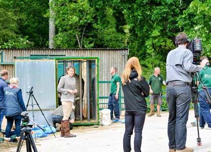 BBC filming a rhino relocation project on location at Port Lympne Hotel & Reserve in Kent