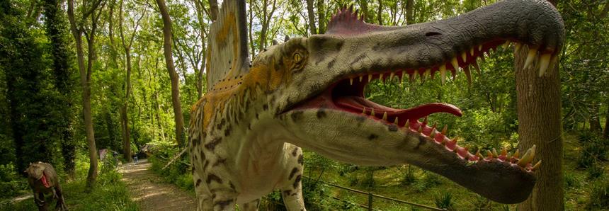 The life-size and anatomically correct Spinosaurus at Port Lympne Reserve in Kent
