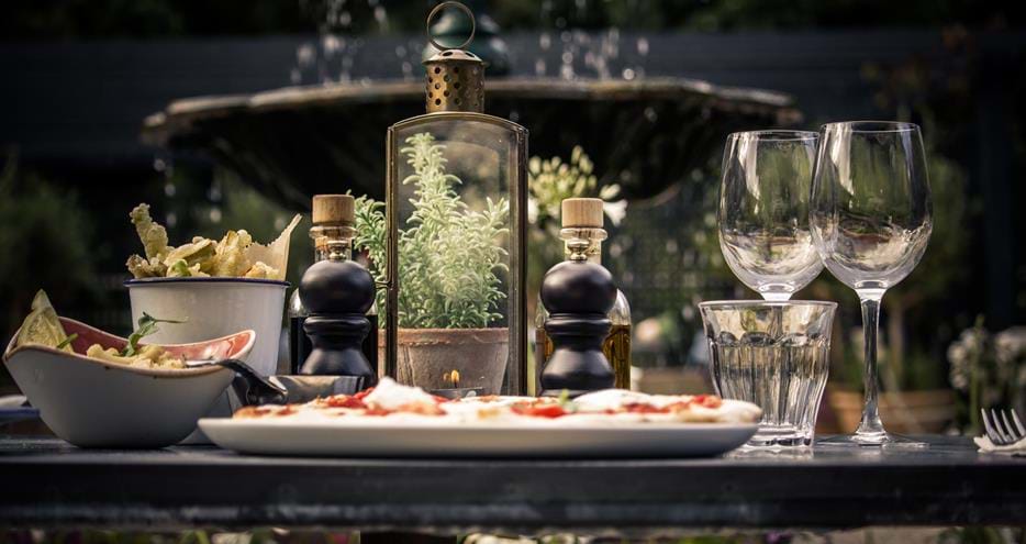 Italian dining at Babydoll's Wood Fired Pizza restaurant at Port Lympne Hotel and Reserve in Kent