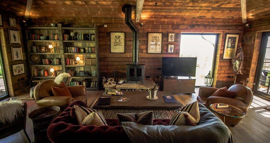 Living area at Tiger Lodge at Port Lympne Hotel & Reserve in Kent