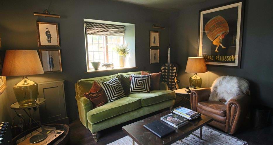 Wolf Lodge living area at Port Lympne Hotel & Reserve, near Ashford in Kent