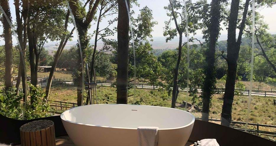 Fabulous views from The Bubble at Port Lympne Hotel and Reserve in Kent