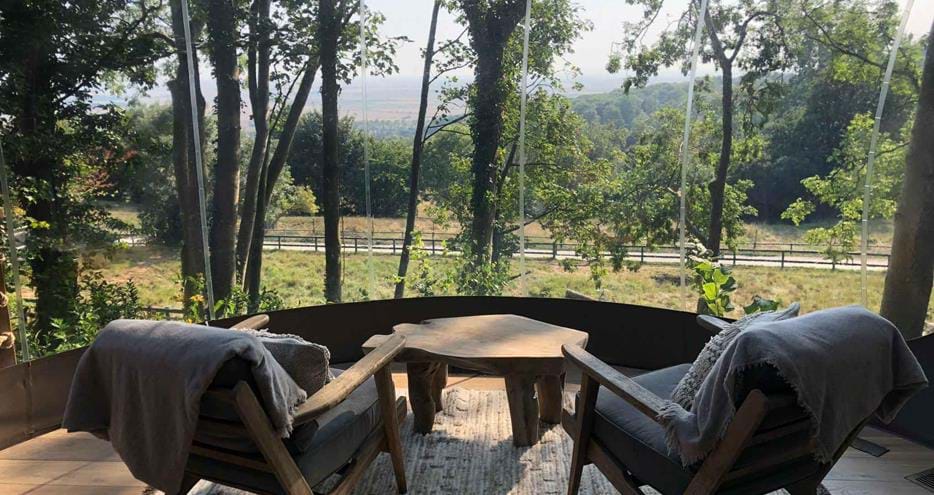 Stunning views of the Kent countryside from The Bubble at Port Lympne Hotel and Reserve
