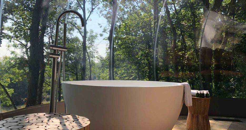 Bathtime with a view at The Bubble at Port Lympne Hotel and Reserve in Kent