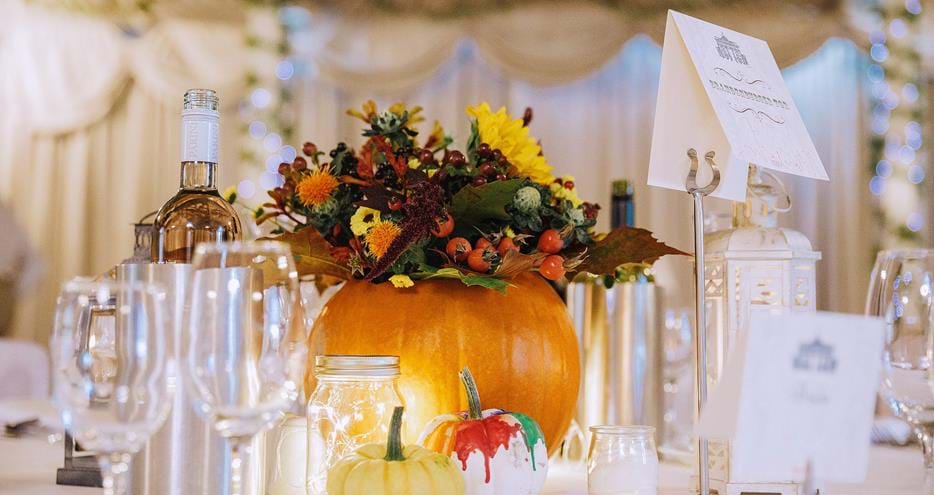Autumn inspired wedding with pumpkin at Port Lympne Hotel & Reserve in Kent