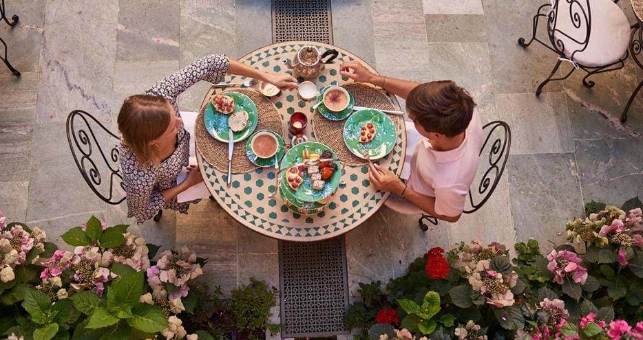 Afternoon tea on the Moroccan Courtyard at Port Lympne Hotel in Kent