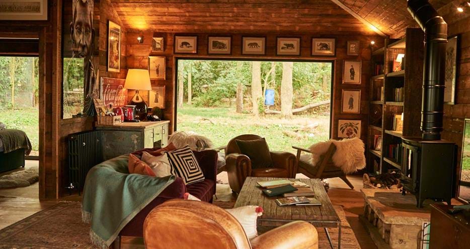 Tiger Lodge living room at Port Lympne Hotel & Reserve in Kent