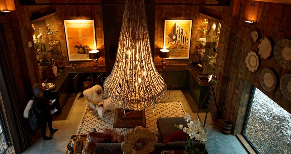 African clay beaded chandelier adds to the luxury feel at Lion Lodge at Port Lympne Hotel and Reserve in Kent