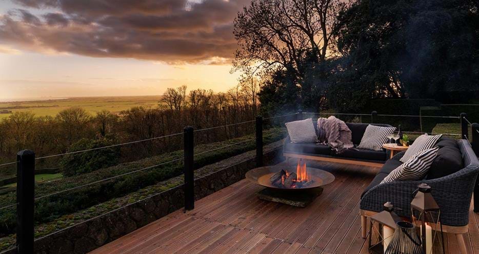Spectacular view of the Kent coast from Lion Lodge at Port Lympne Hotel and Reserve in Kent
