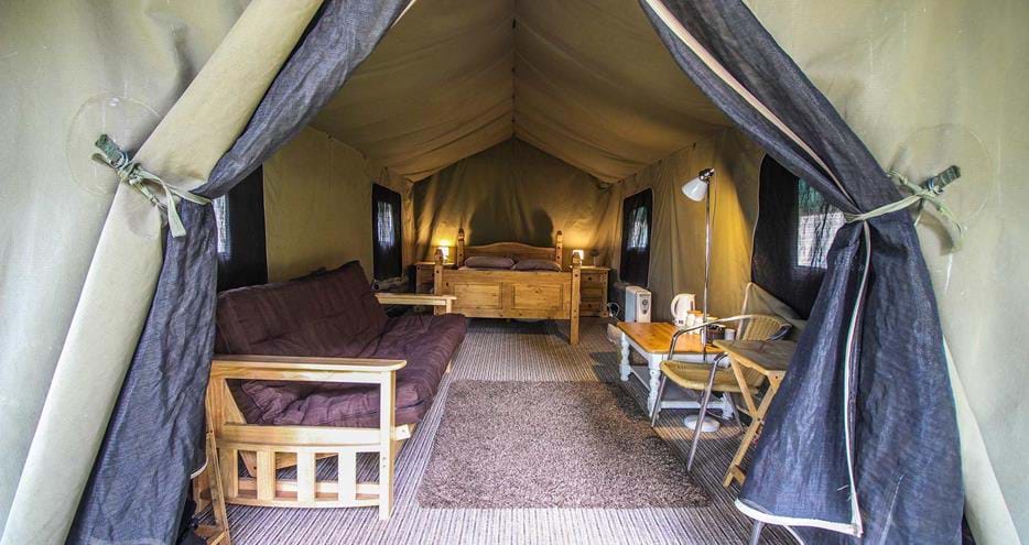 Safari glamping tent at Pinewood at Port Lympne Hotel and Reserve in Kent