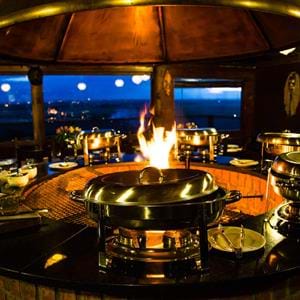 The firepit at Giraffe Lodge at Port Lympne Hotel & Reserve in Kent