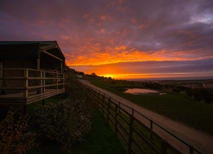 Giraffe Lodge at sunset at Port Lympne Hotel & Reserve in Kent