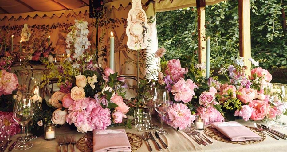 Wedding breakfast at Port Lympne Hotel wedding venue in Kent, UK