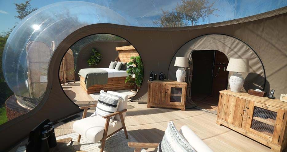 The Lookout Bubble glamping accommodation at Port Lympne Reserve in Kent