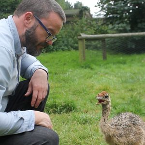 Animal Director, Simon Jeffery and baby ostrich c Port Lympne Reserve.png