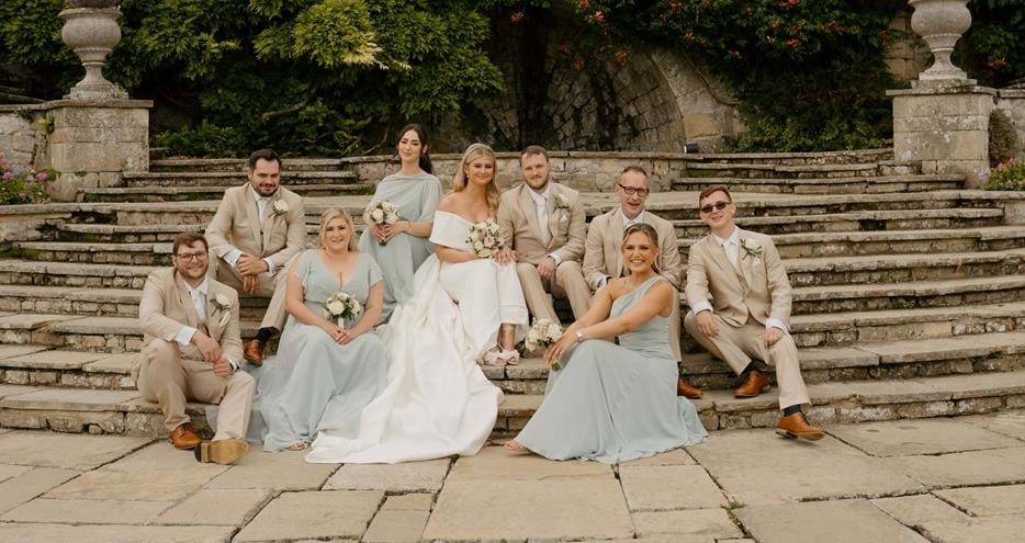 Wedding party in the grounds of Port Lympne Hotel & Reserve, Kent wedding venue