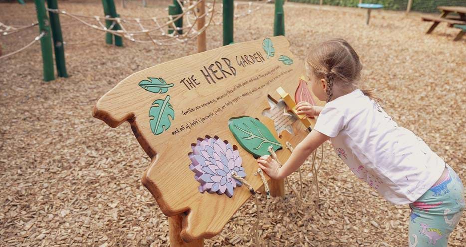 Sensory play board in Joshi's Jungle playground at Howletts Wild Animal Park in Kent